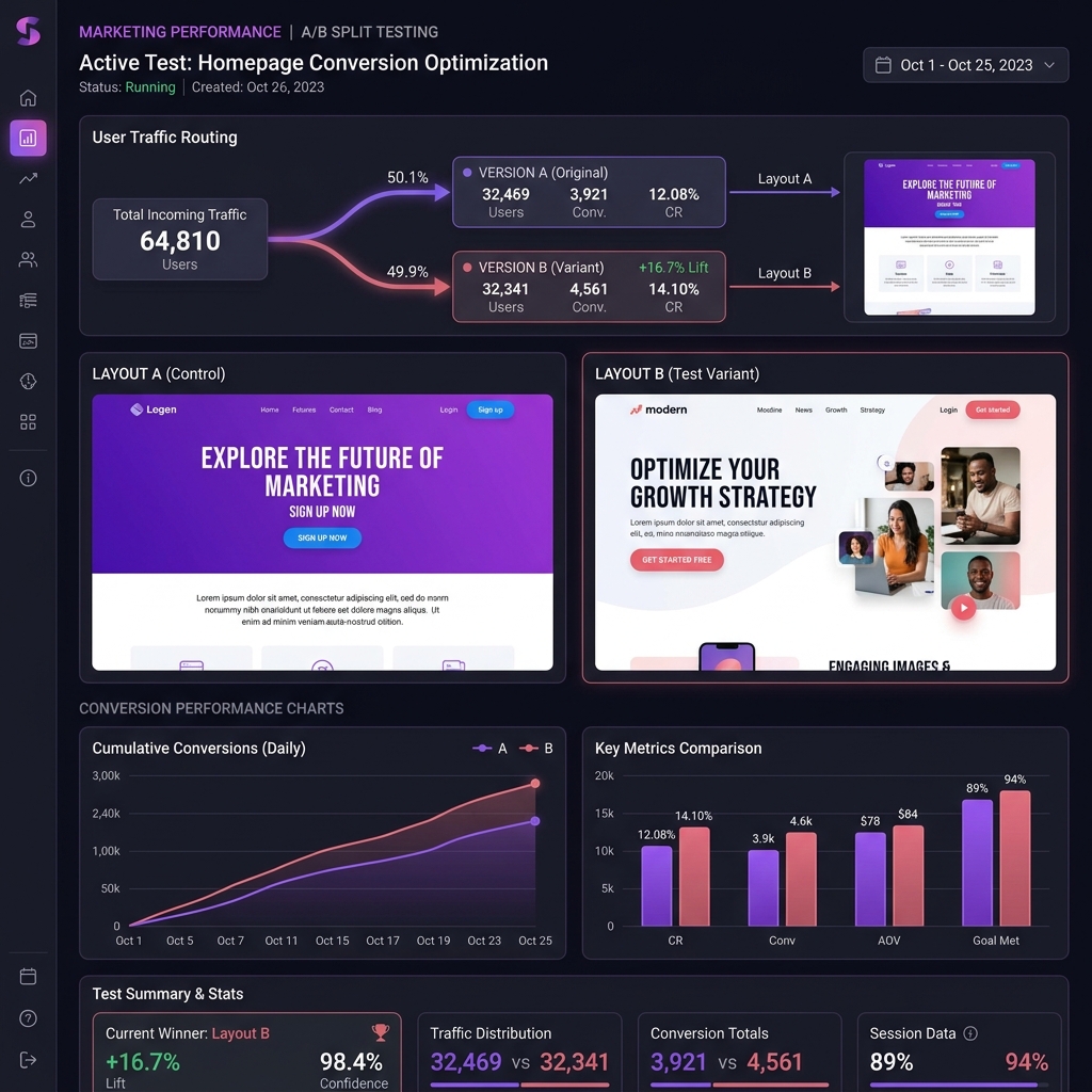 Illustrazione AI per Ottimizzazione Conversioni (CRO) e A/B Testing