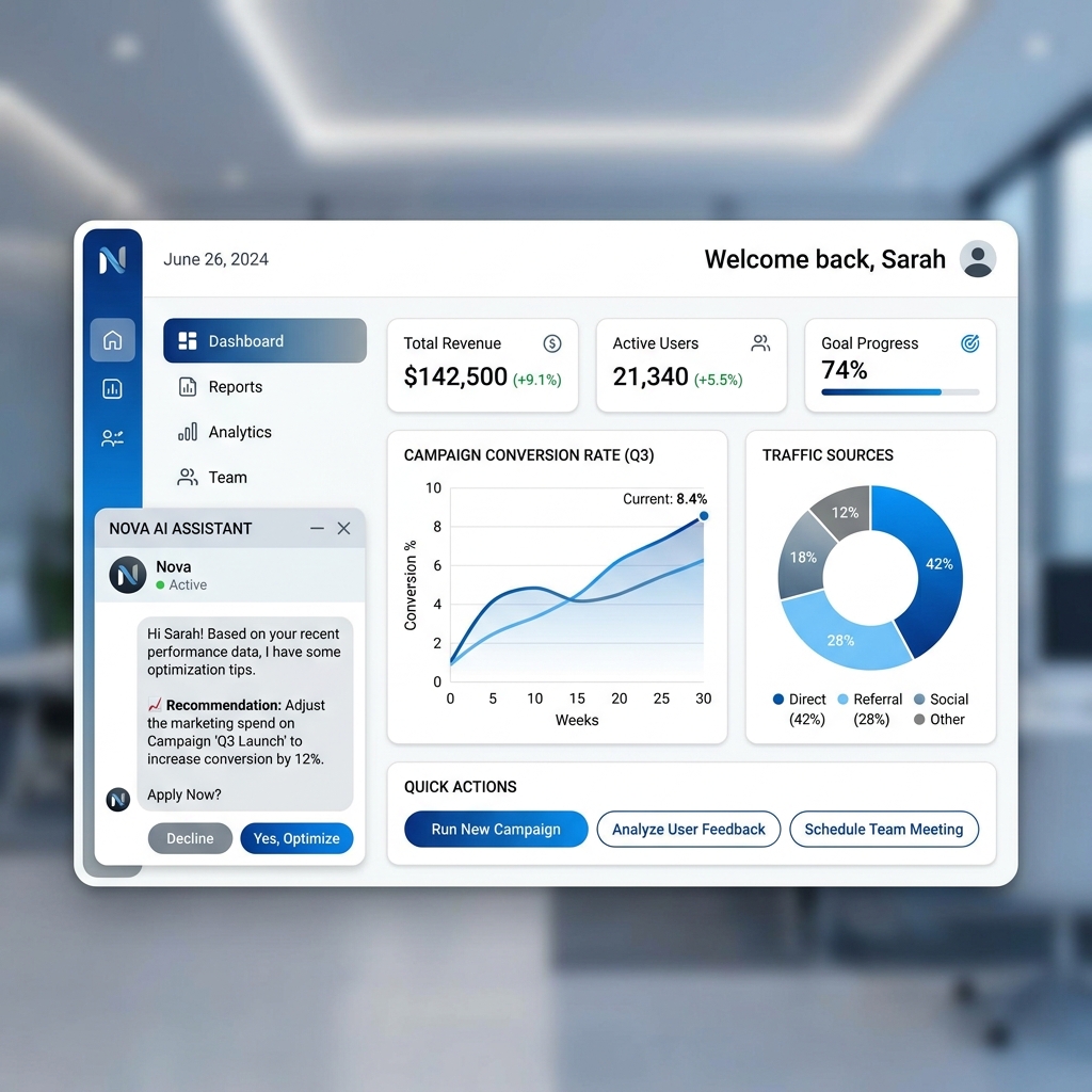 Illustrazione AI per Dashboard Intelligenti con AI Advisor Integrato