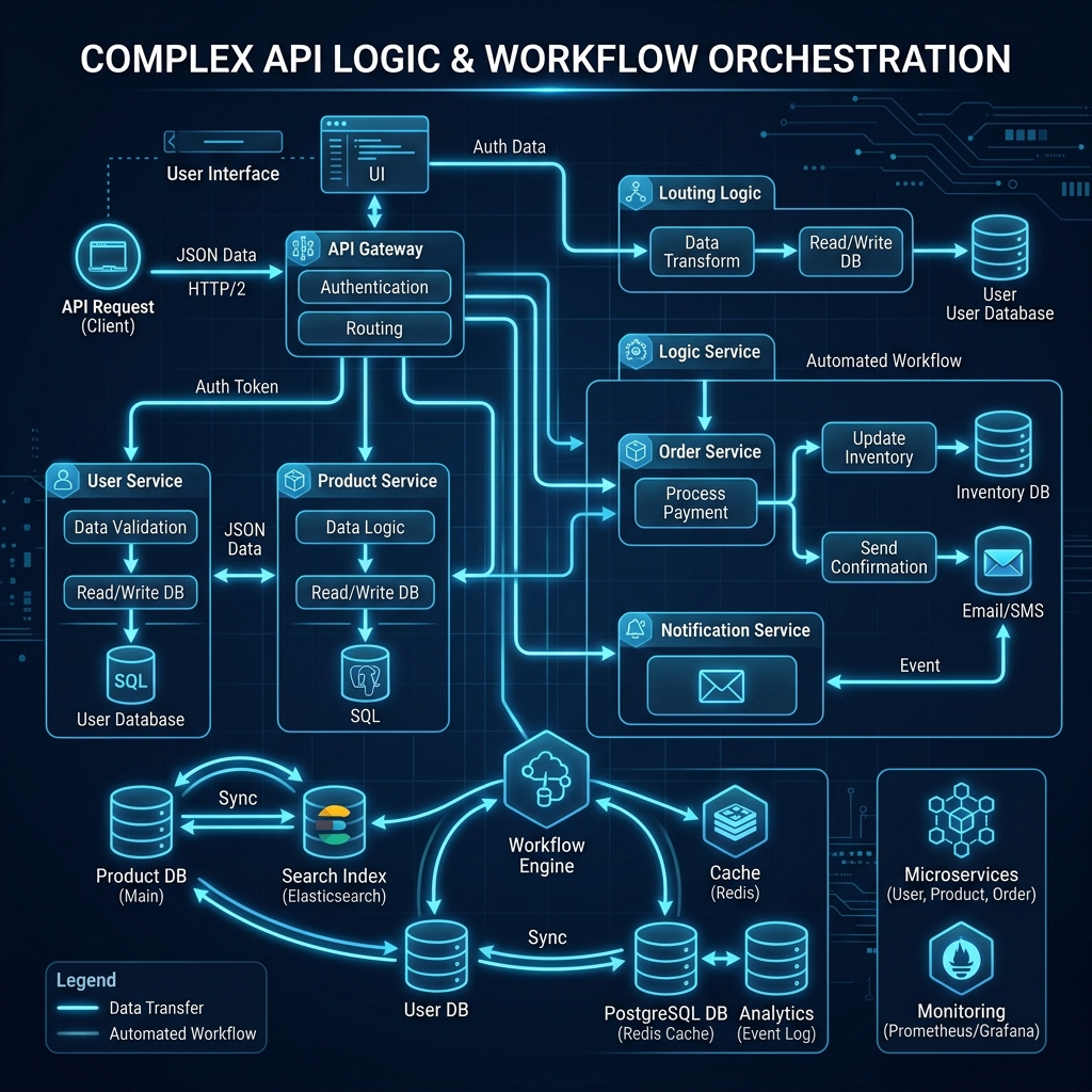 Illustrazione AI per Workflow Complessi e Connessioni Illimitate con n8n